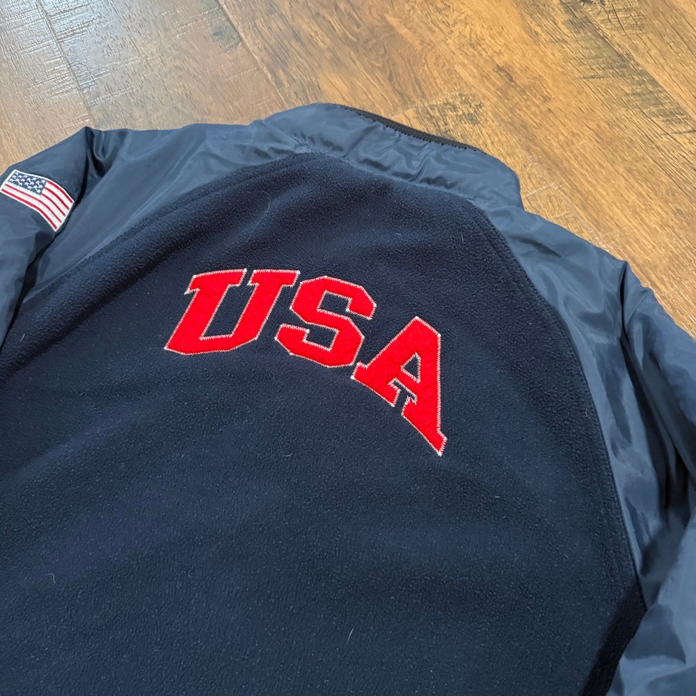 Jones & Mitchell Team USA Olympic Fleece Nylon Jacket Navy Blue Mens Large